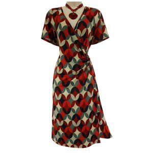 Lane‎ Bryant Red Geometric Print Faux-Wrap Midi Dress Size 22/24 3X Plus Size
